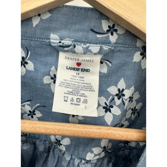 Draper James x Lands' End Women Denim Floral Long Sleeve Tunic Dress Cotton 1X - Picture 6 of 6